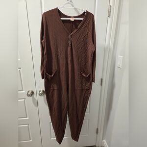 Smash & TESS Brown Long Sleeve Jumpsuit with Pockets